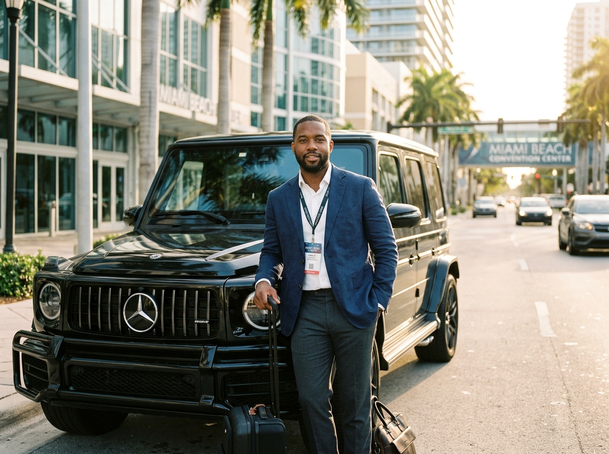 Portrait of James K., business traveler who rented G63 for Miami conference